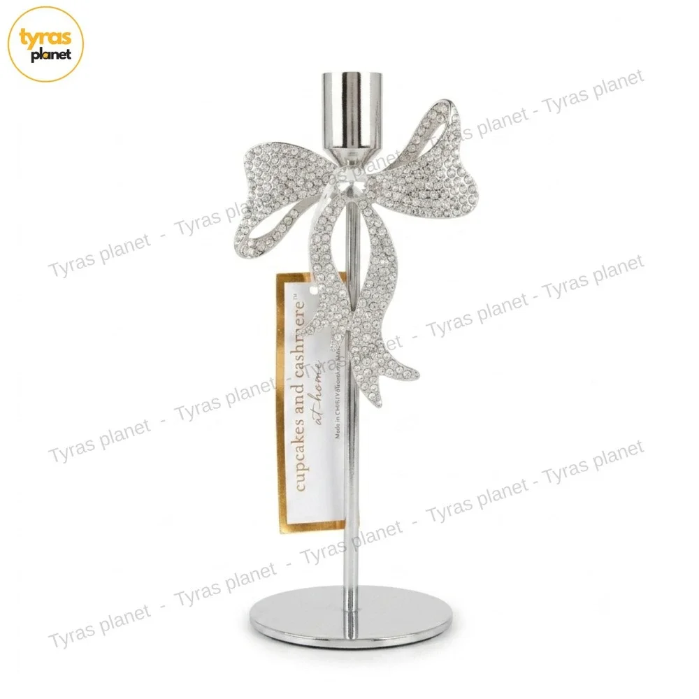 Cupcakes Cashmere Bow Candle Holders Rhinestones Silver Set  8.5